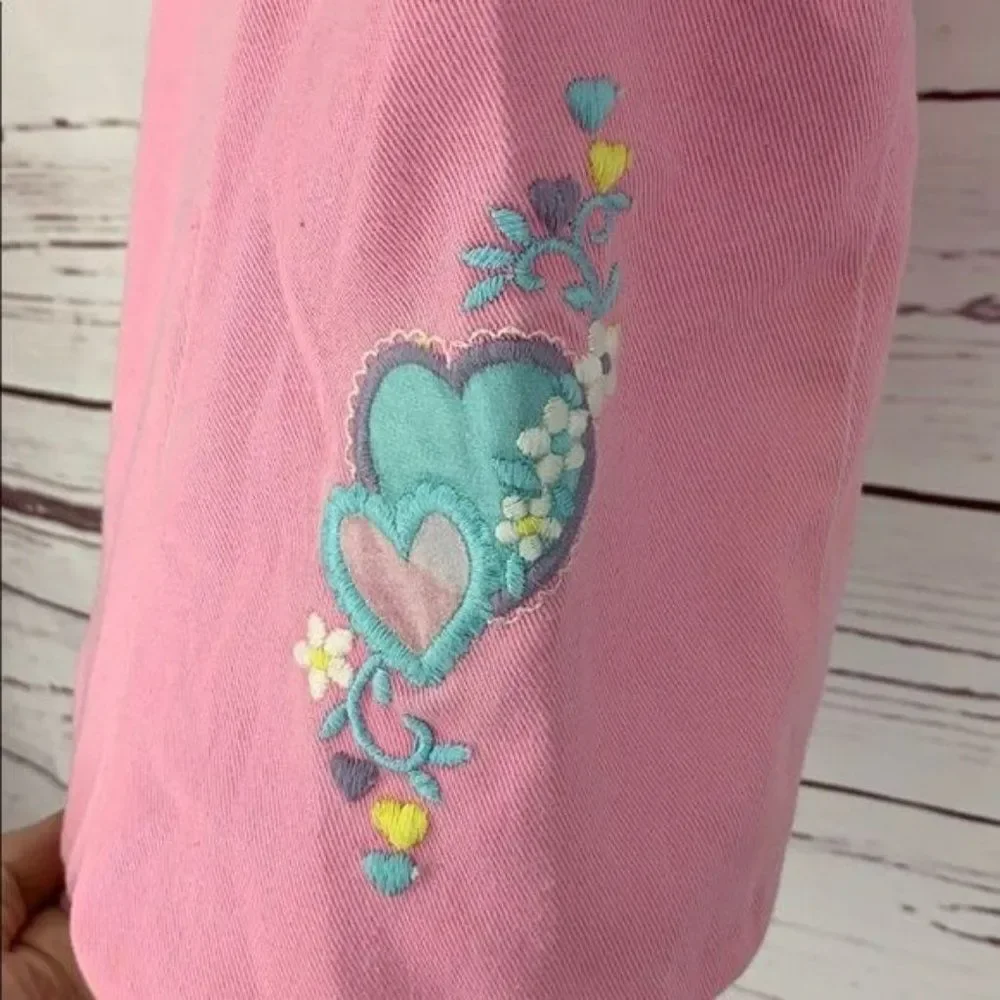 Vintage 90'S Skyline Pink Toddlers Embroidered Lace Overall‎ Shorts Size 3T